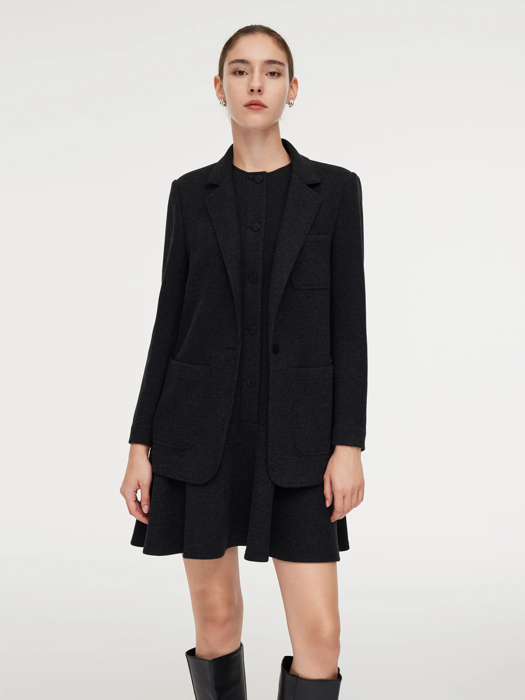 Pre-Order Knit Blazer And Sleeveless Mini Dress Two-Piece Set