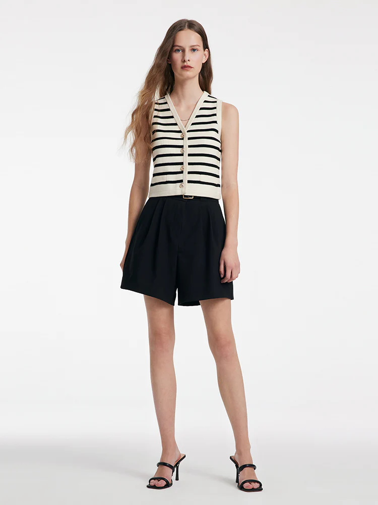 Knit Striped V-Neck Vest Cardigan - Image 4