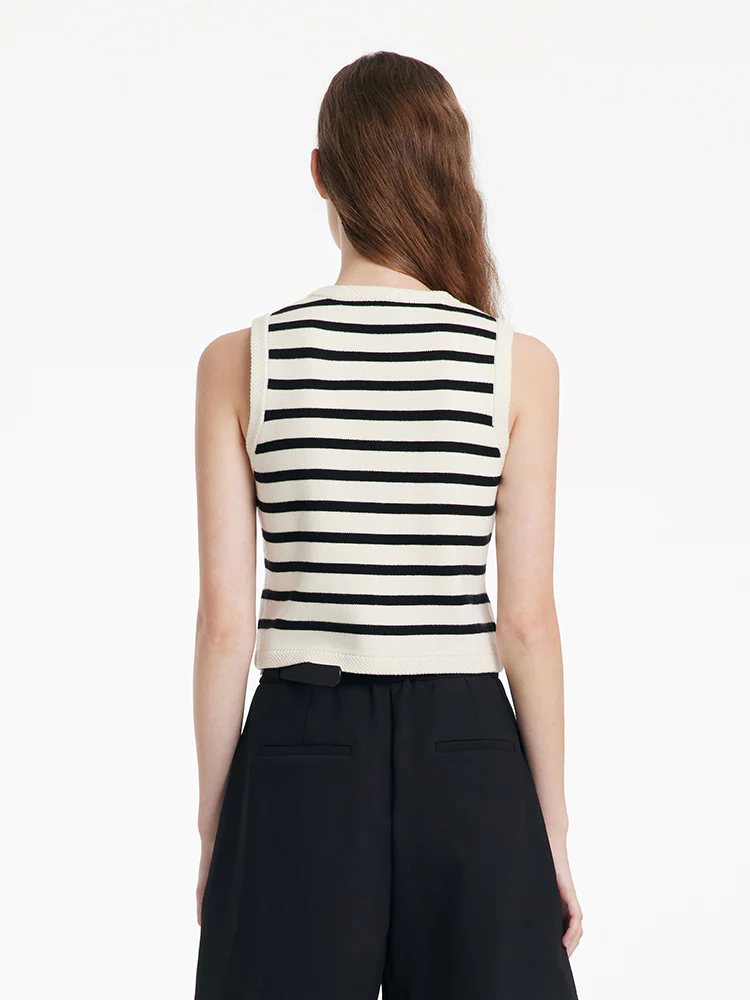 Knit Striped V-Neck Vest Cardigan - Image 5
