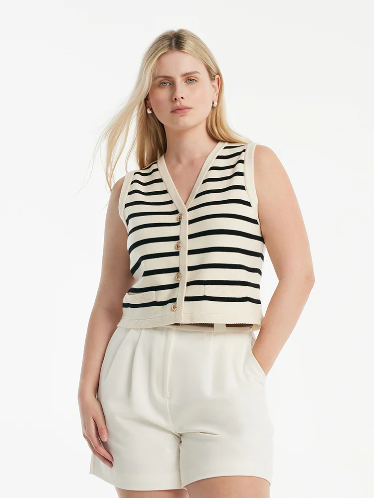 Knit Striped V-Neck Vest Cardigan - Image 7