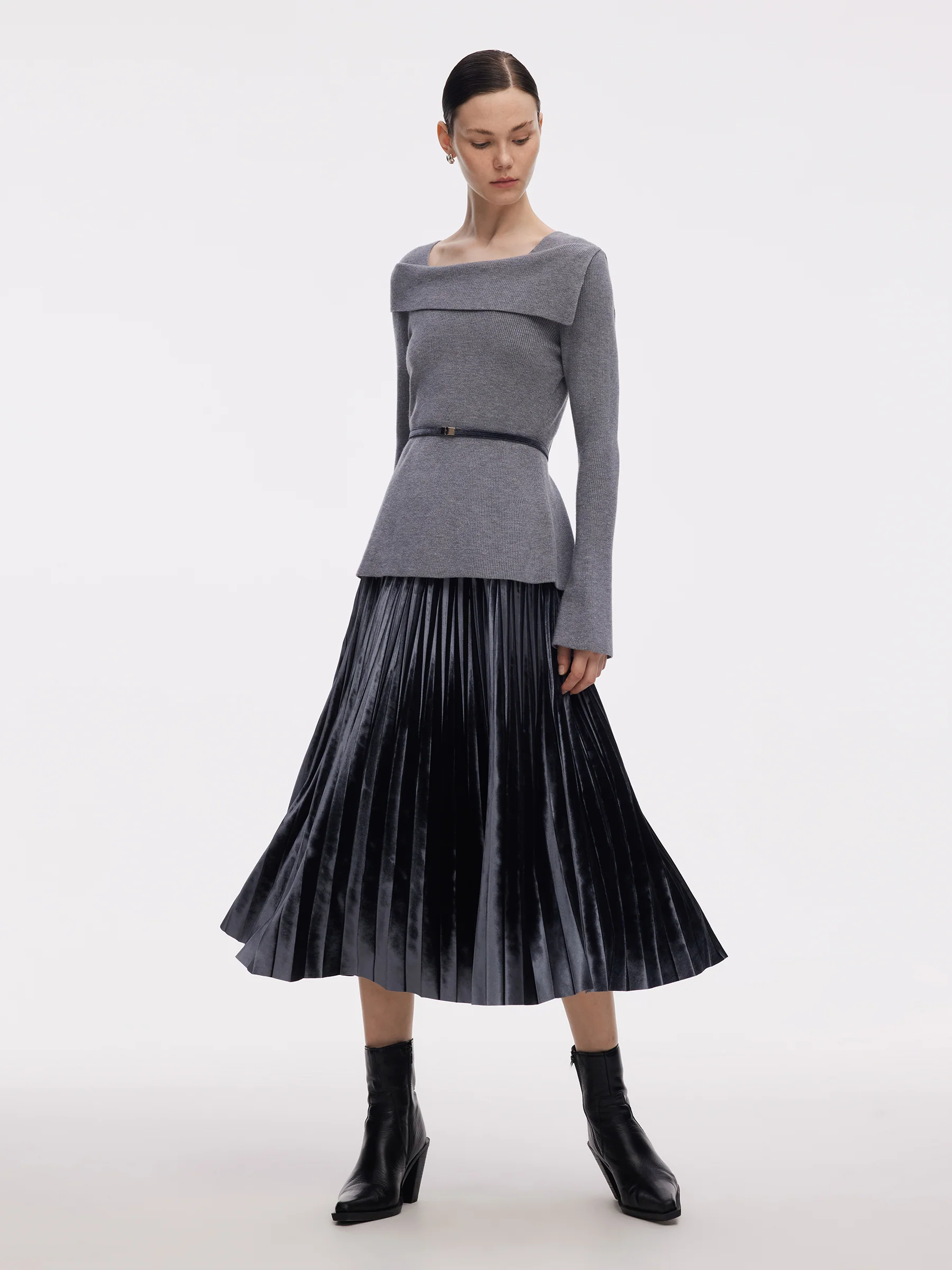 Knit Top And Pleated Skirt Two-Piece Set - Image 2