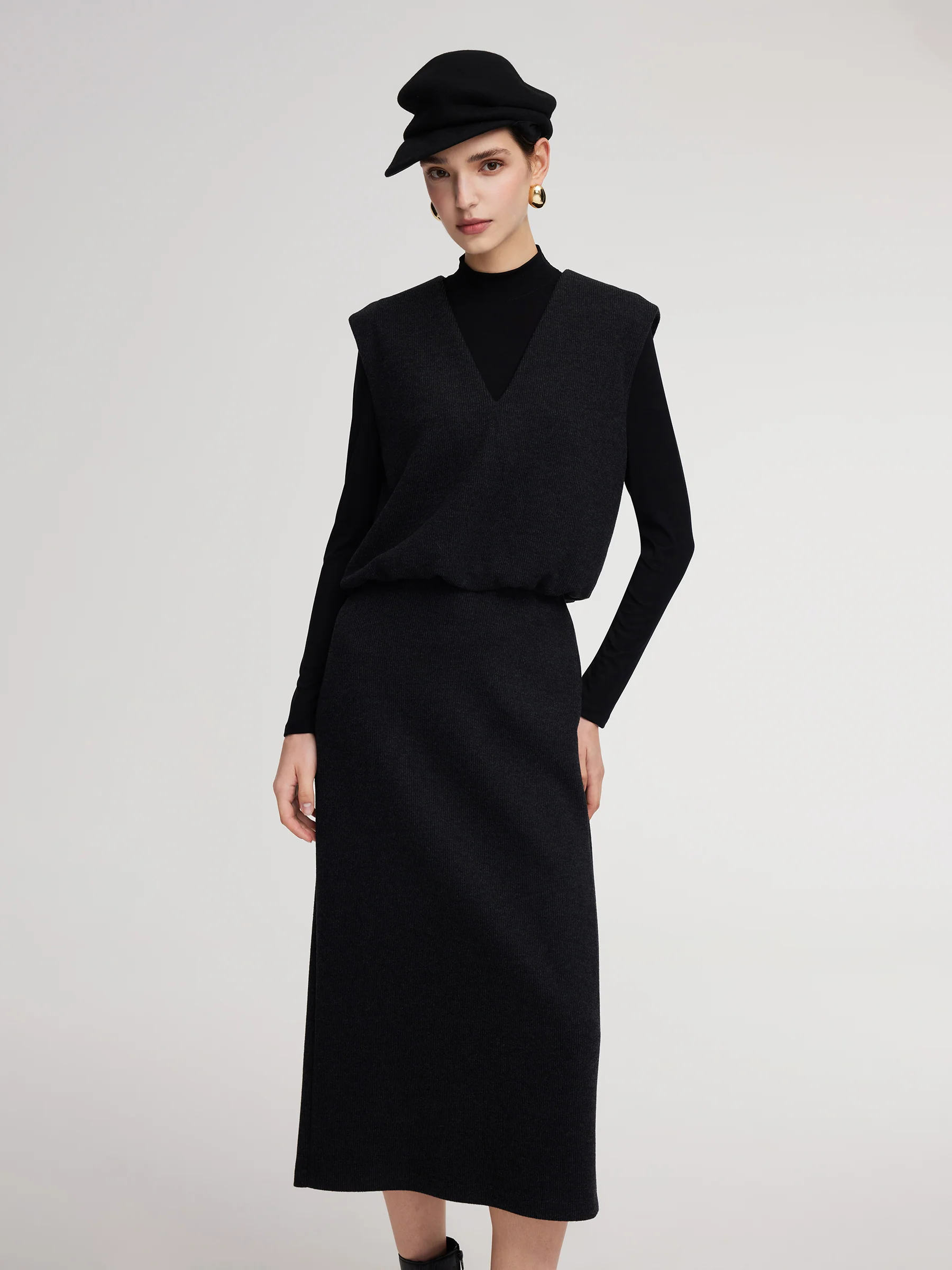 Knit Vest & Mock Neck Top & Skirt Three-Piece Set - Image 4