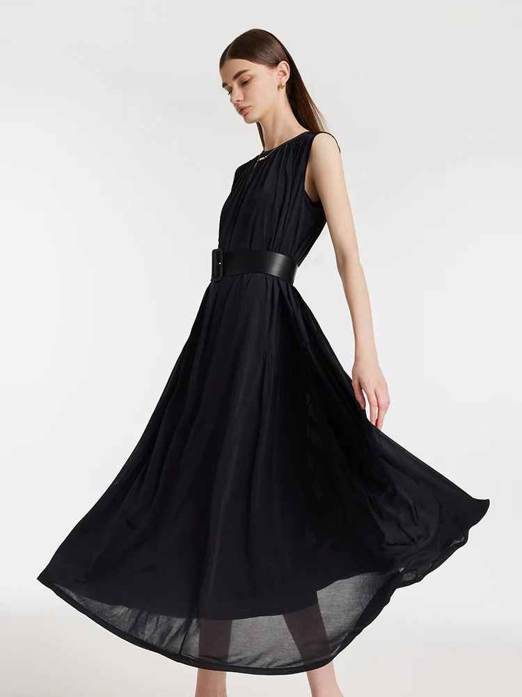 Knitted Women Maxi Vest Dress With Belt And Bottomed Spaghetti Strap Dress - Image 4