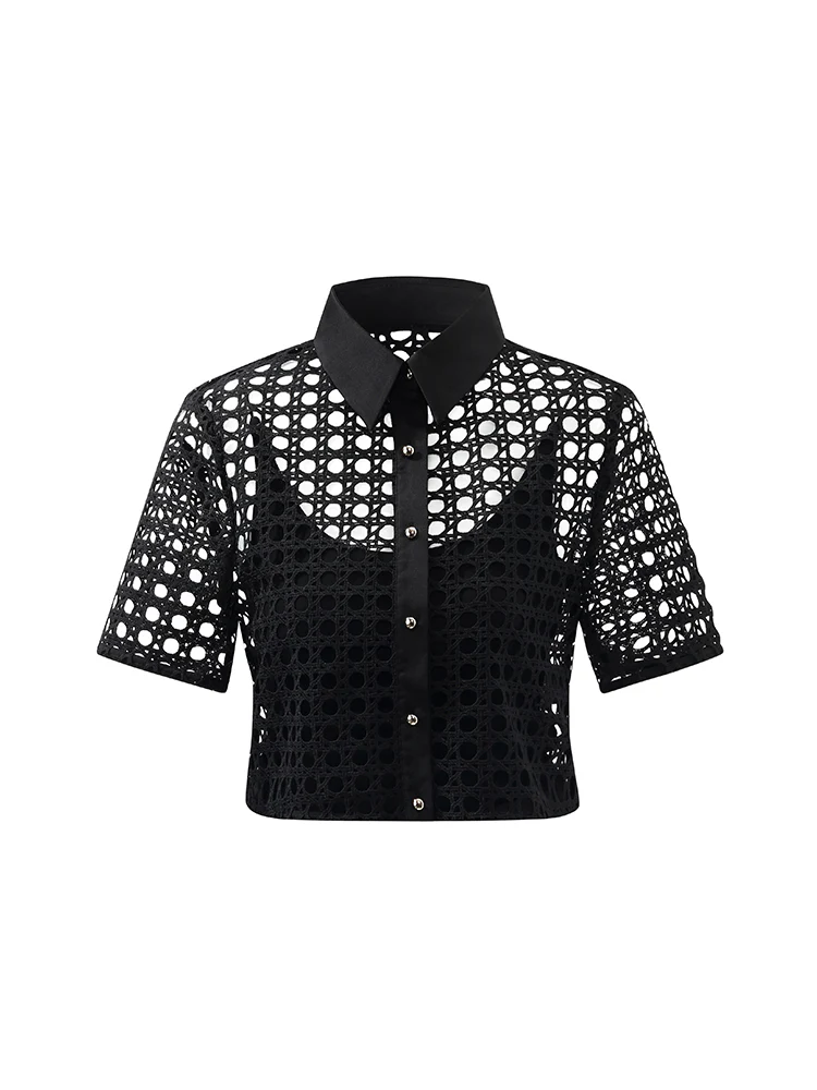 Lace Openwork Crop Jacket And Half Skirt And Knitted Camisole Three-Piece Set - Image 10
