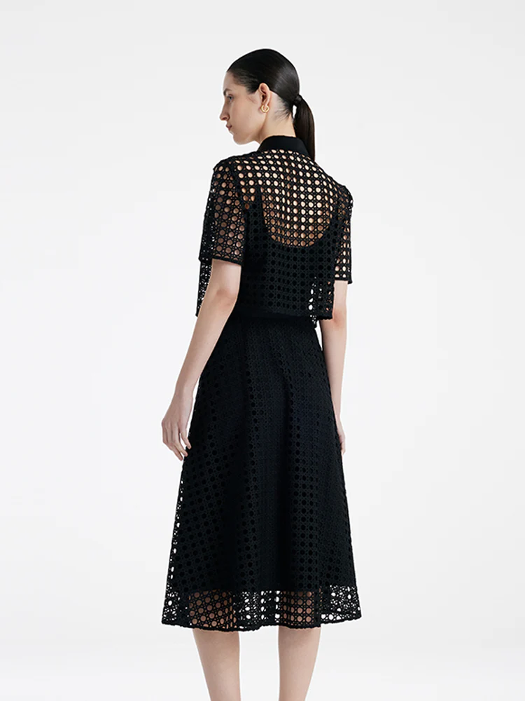 Lace Openwork Crop Jacket And Half Skirt And Knitted Camisole Three-Piece Set - Image 3