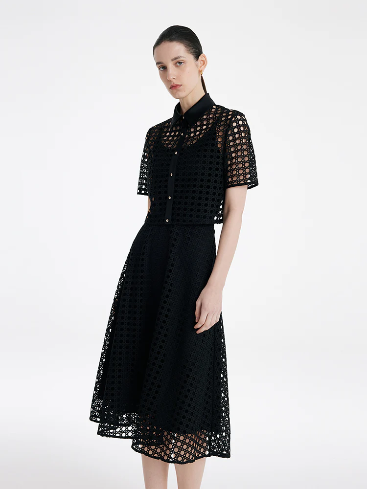 Lace Openwork Crop Jacket And Half Skirt And Knitted Camisole Three-Piece Set - Image 4