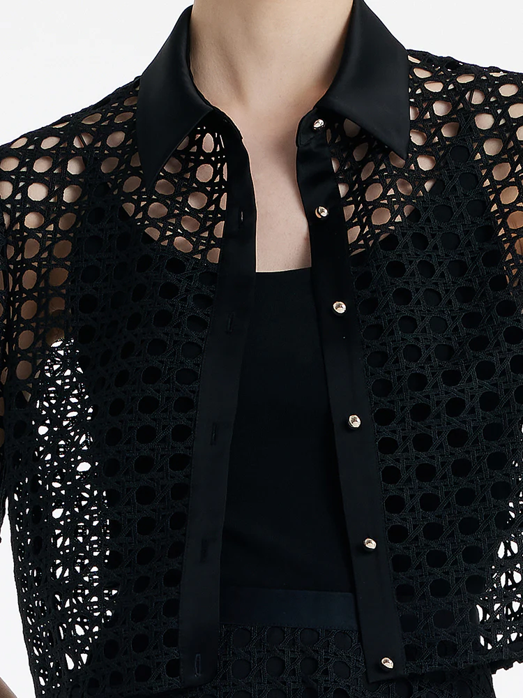 Lace Openwork Crop Jacket And Half Skirt And Knitted Camisole Three-Piece Set - Image 7