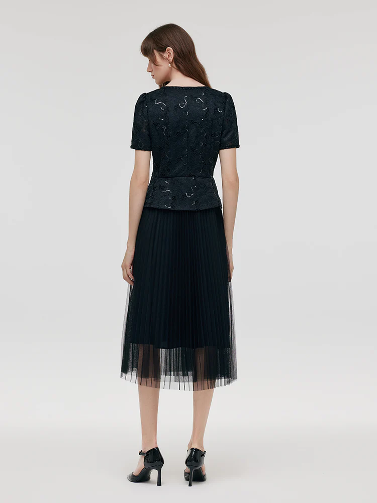 Lace Patchwork Tulle Women Midi Dress - Image 2