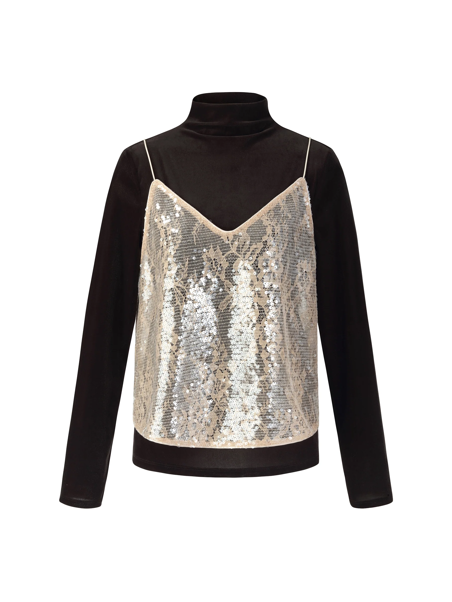 Lace Sequins Camisole And Velvet Knit Top Two-Piece Set - Image 8