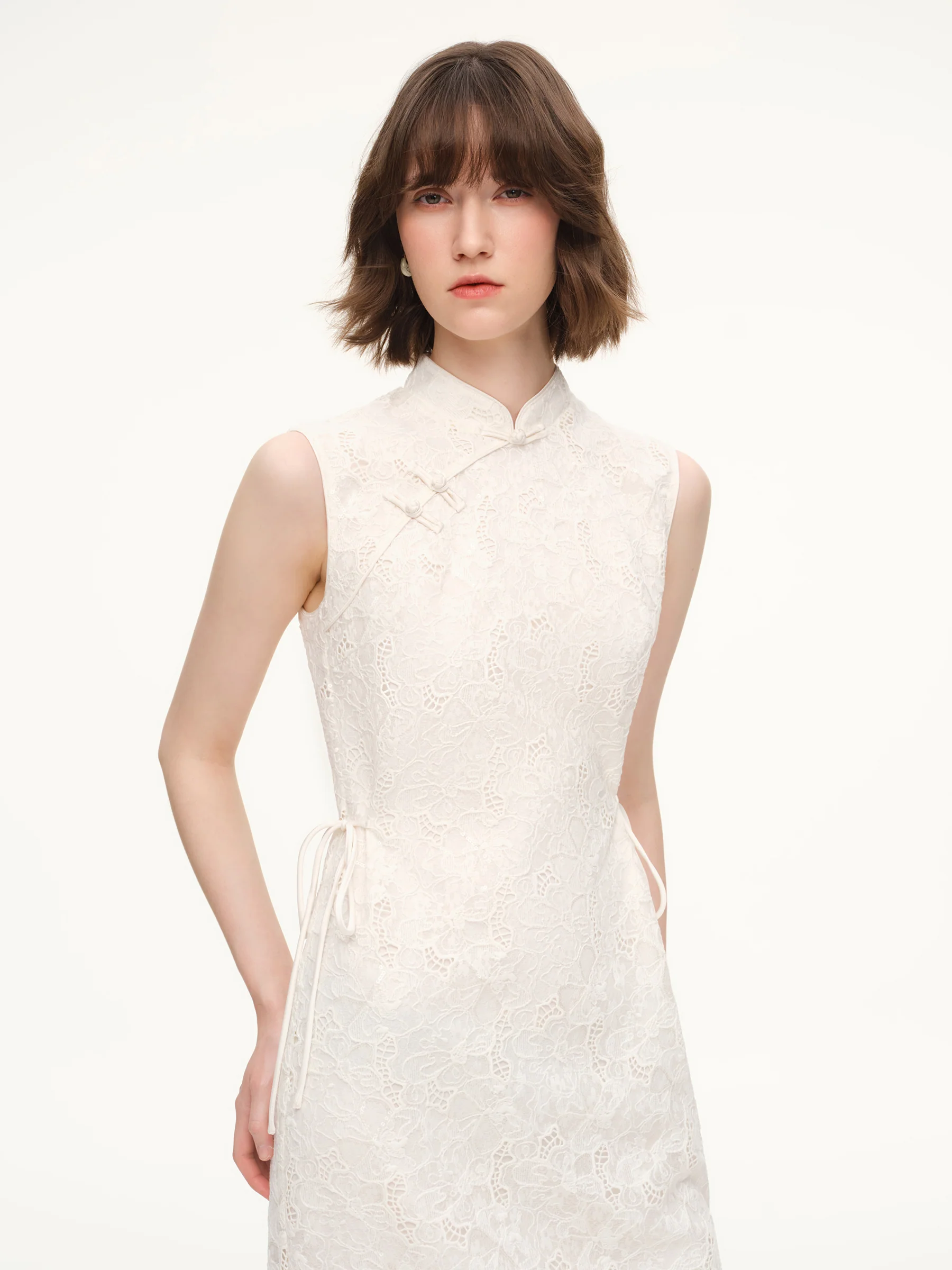 Lace Sleeveless Women Qipao Midi Dress - Image 6