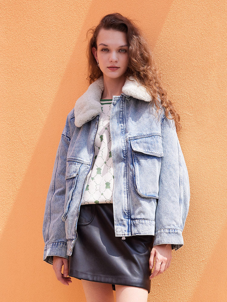 Lapel Blue Denim Coat - Image 3