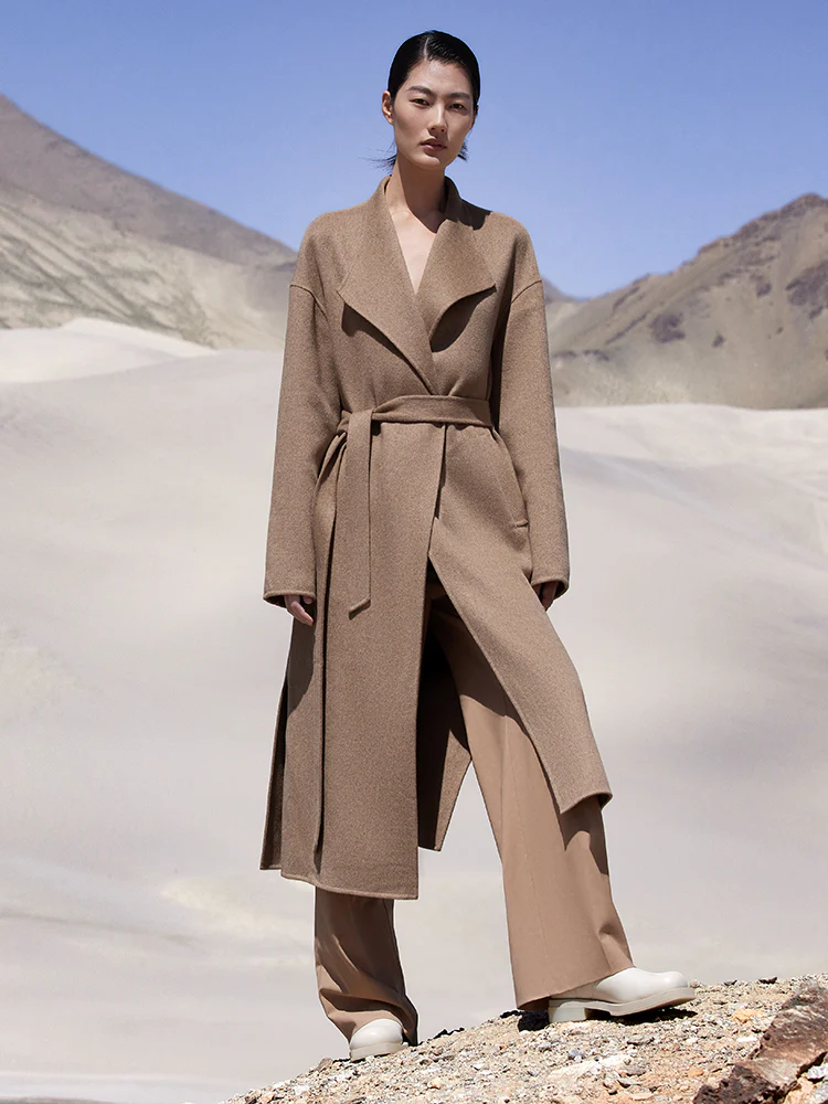 Lapel Wrapped Cashmere Women Coat - Image 3