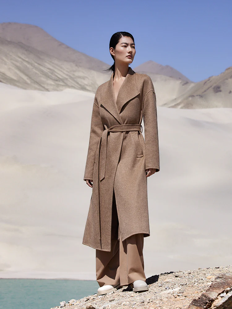 Lapel Wrapped Cashmere Women Coat - Image 5