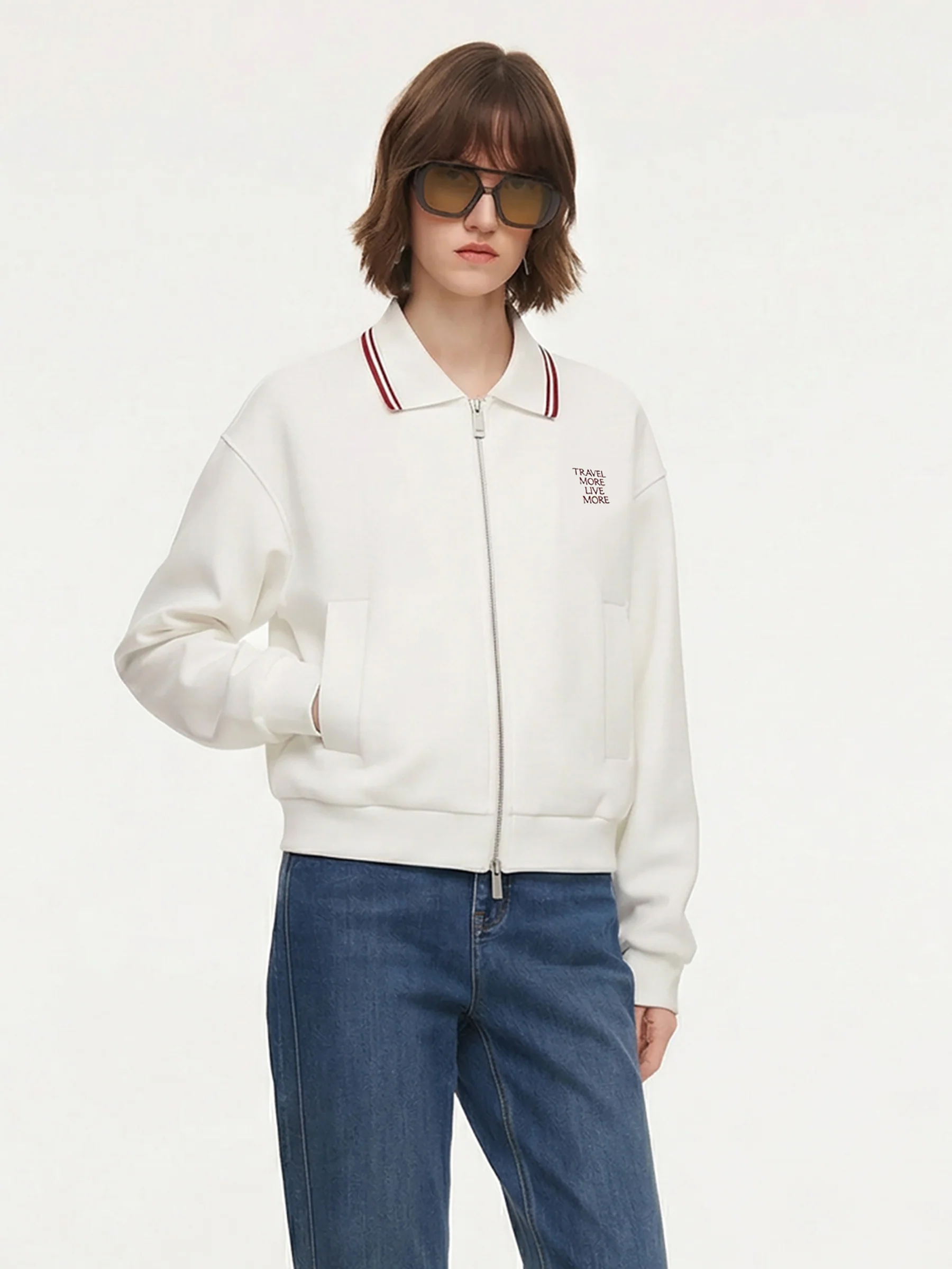 Letter Embroidered Zip-Up Women Jacket - Image 2