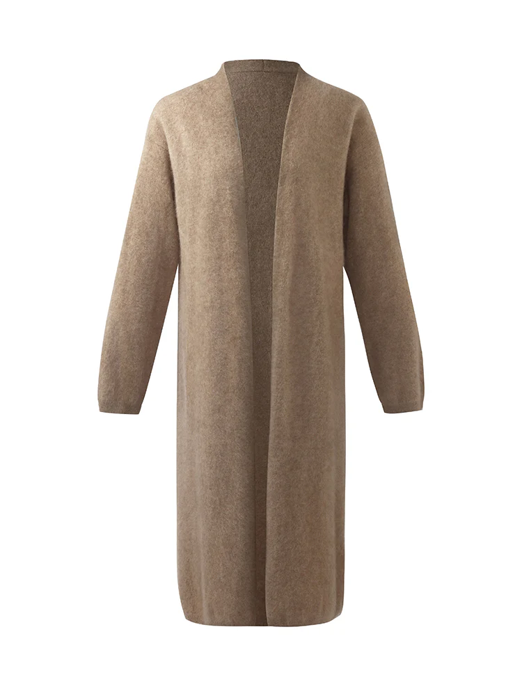 Light Camel Brushed Cashmere Long Women Cardigan - Image 8