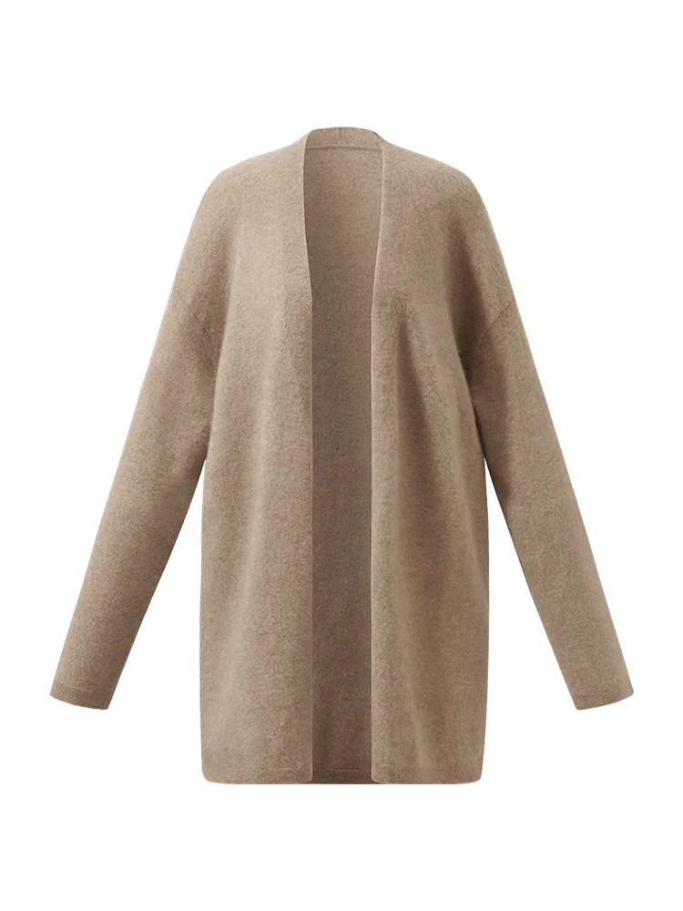 Light Camel Brushed Cashmere Short Women Cardigan - Image 5