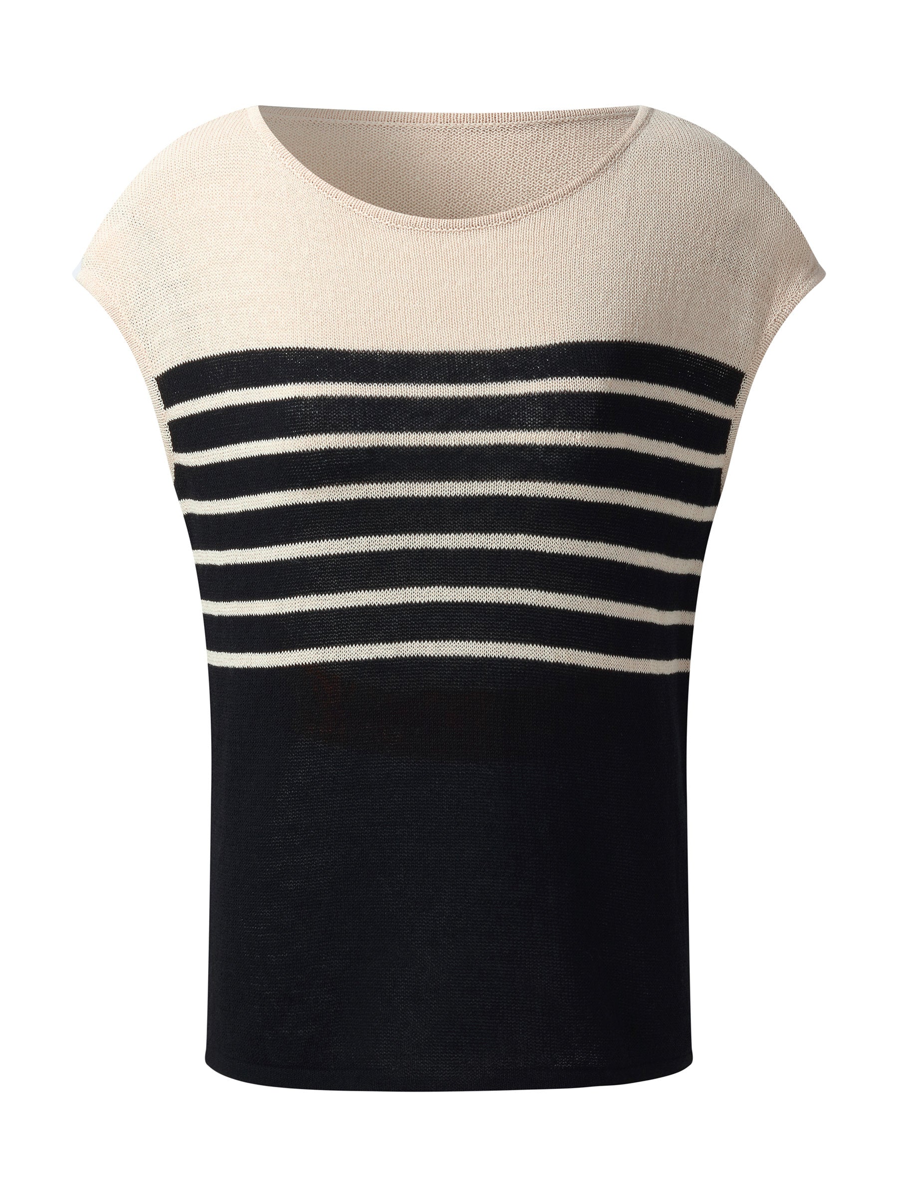 Linen Cotton Blend Stripe Color Block Women Knit Top - Image 7
