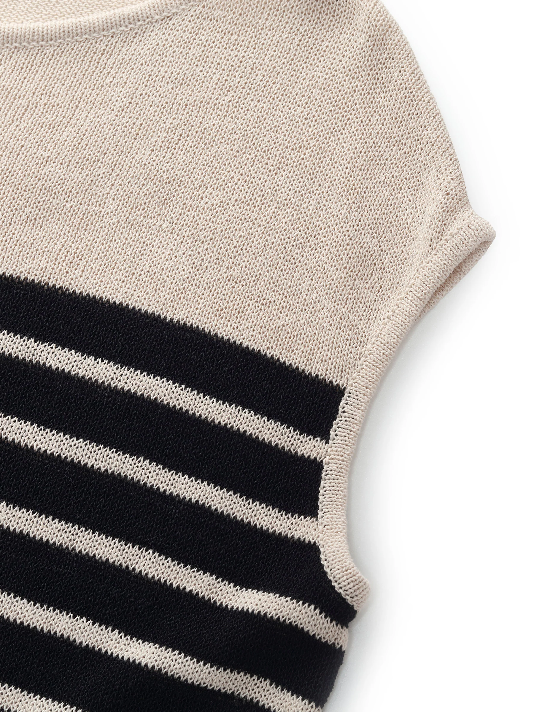 Linen Cotton Blend Stripe Color Block Women Knit Top - Image 8