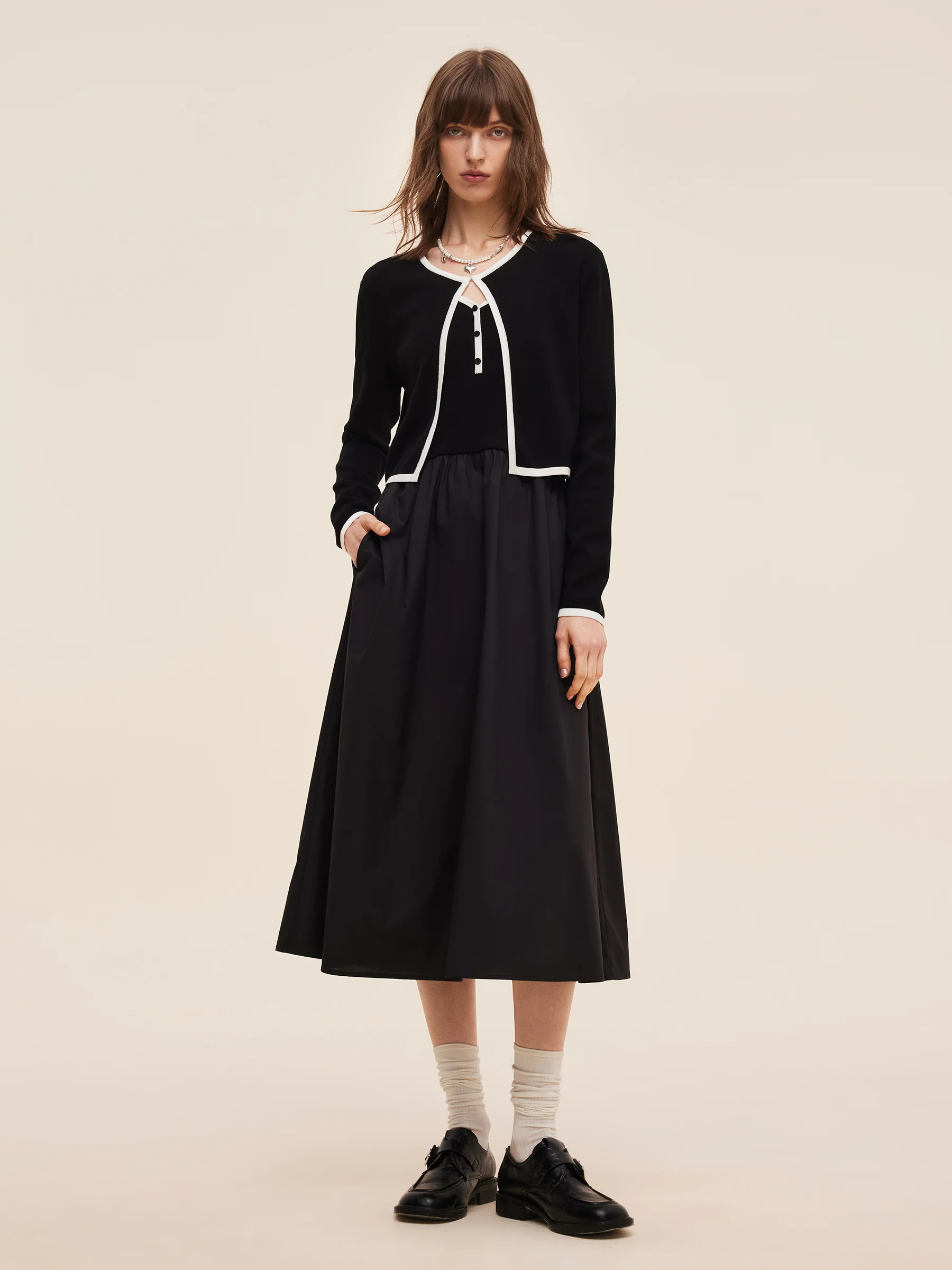 Lyocell Blend Cardigan And Patchwork Strap Maxi Dress Two-Piece Set - Image 2