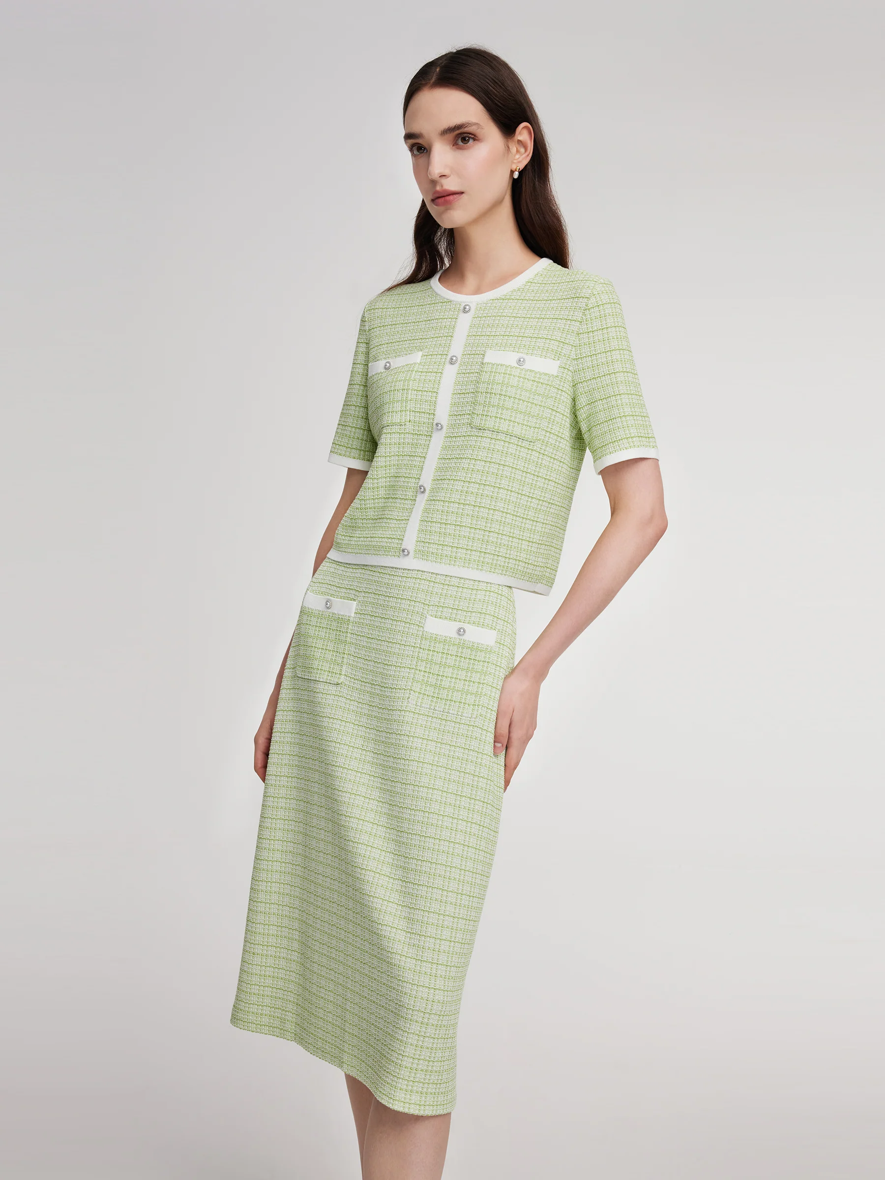 Lyocell Blend Knit Top And Column Skirt Two-Piece Set - Image 4