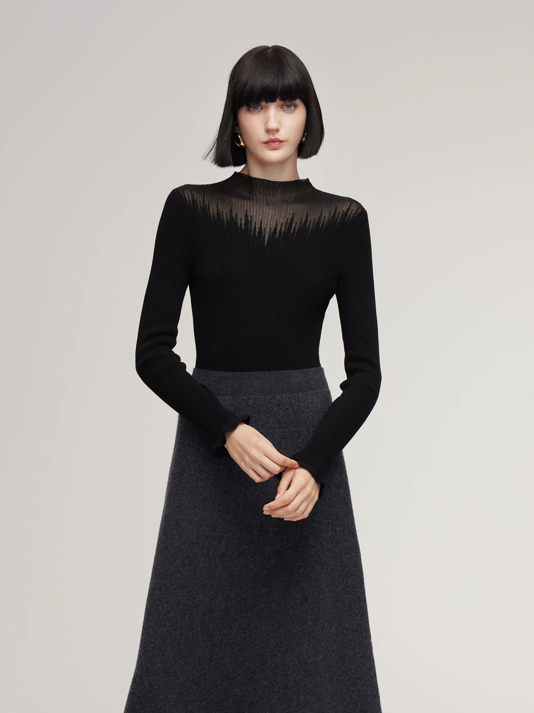 Tencel Wool Blend Mock Neck Women Knit Top - Image 2