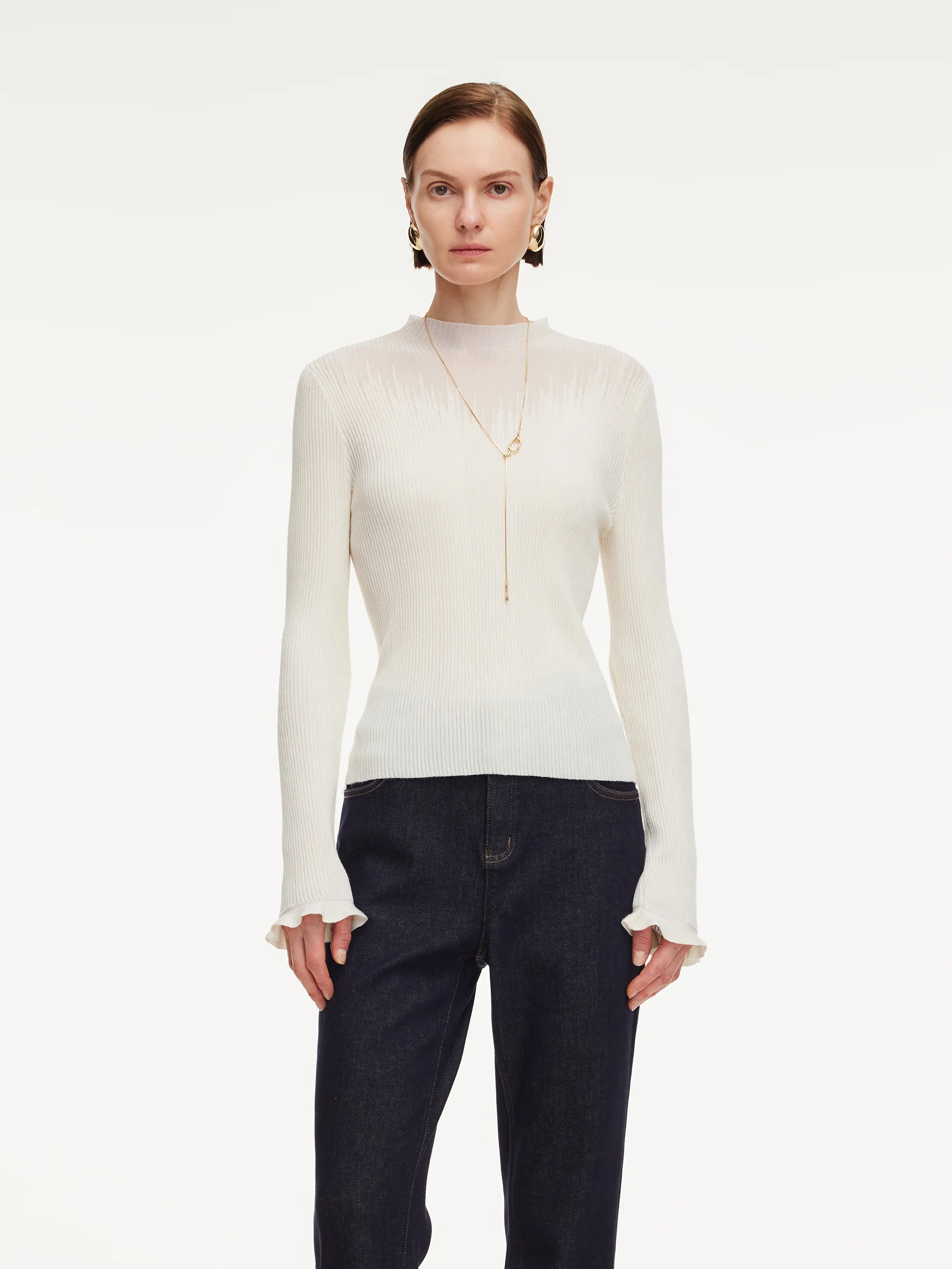 Tencel Wool Blend Mock Neck Women Knit Top - Image 4