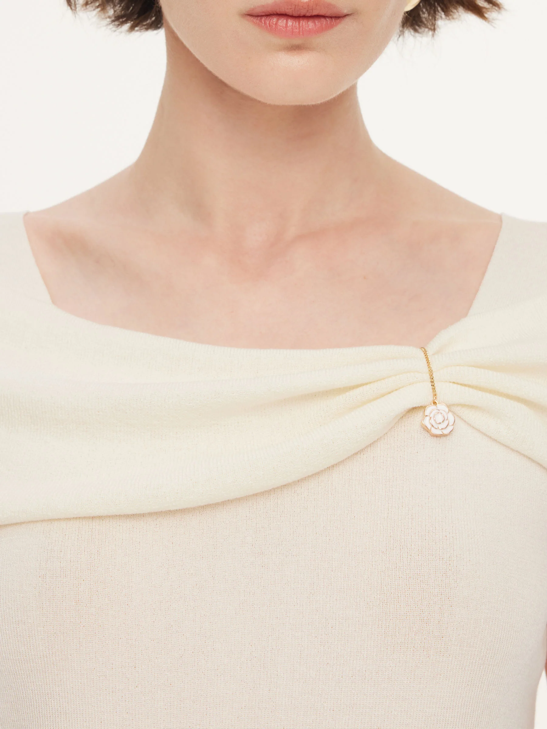 Lyocell Blend Off Shoulder Women Knit Top With Detachable Magnetic Flower - Image 23