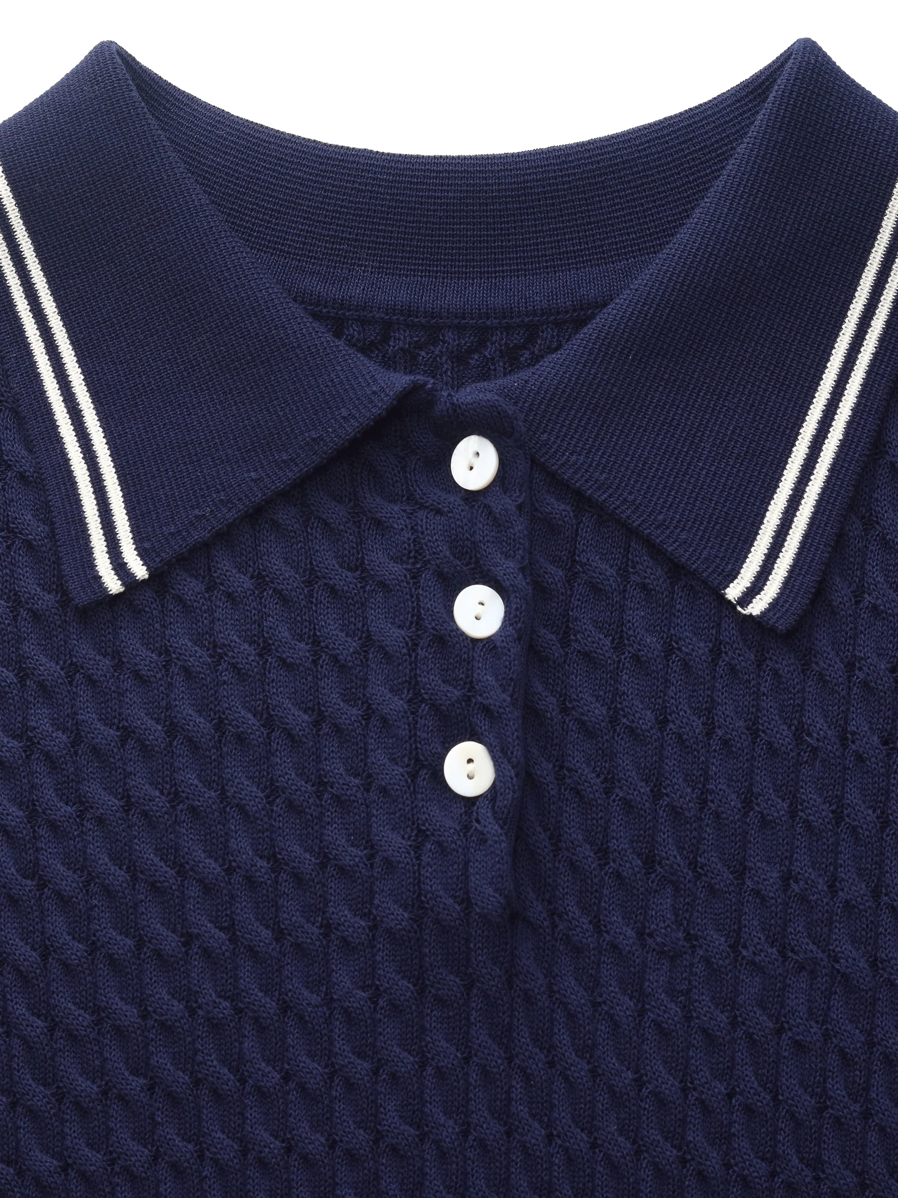 Lyocell Blend Polo Knit Top And Pleated Skirt Two-Piece Set - Image 7