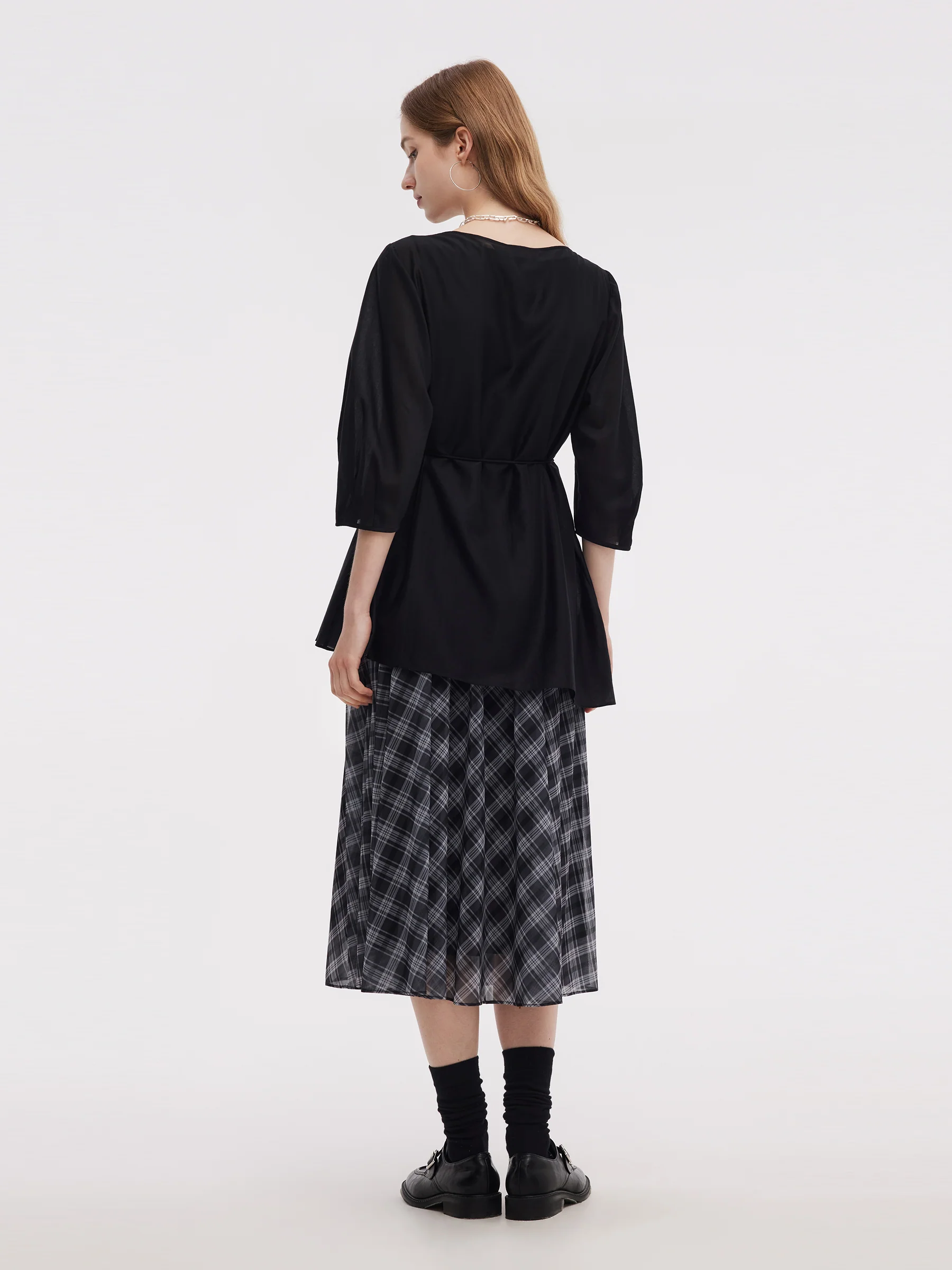 Lyocell Blend Top And Sleeveless Plaid Maxi Dress Two-Piece Set - Image 4