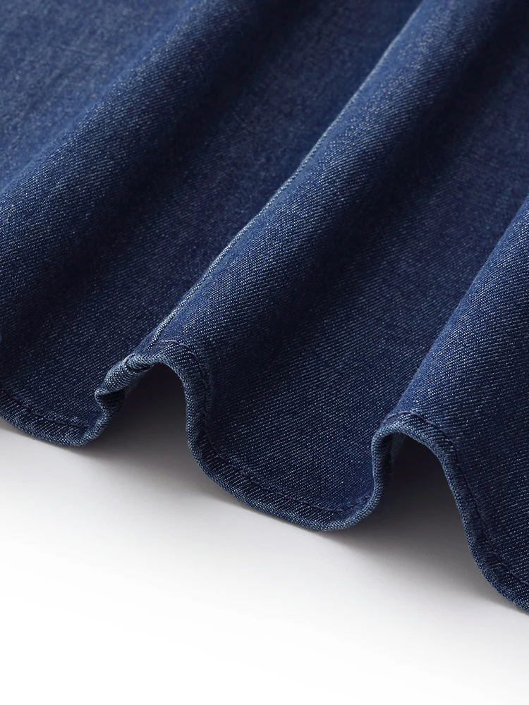 Lyocell Denim Gathered Waist Stretch Women Midi Dress - Image 8