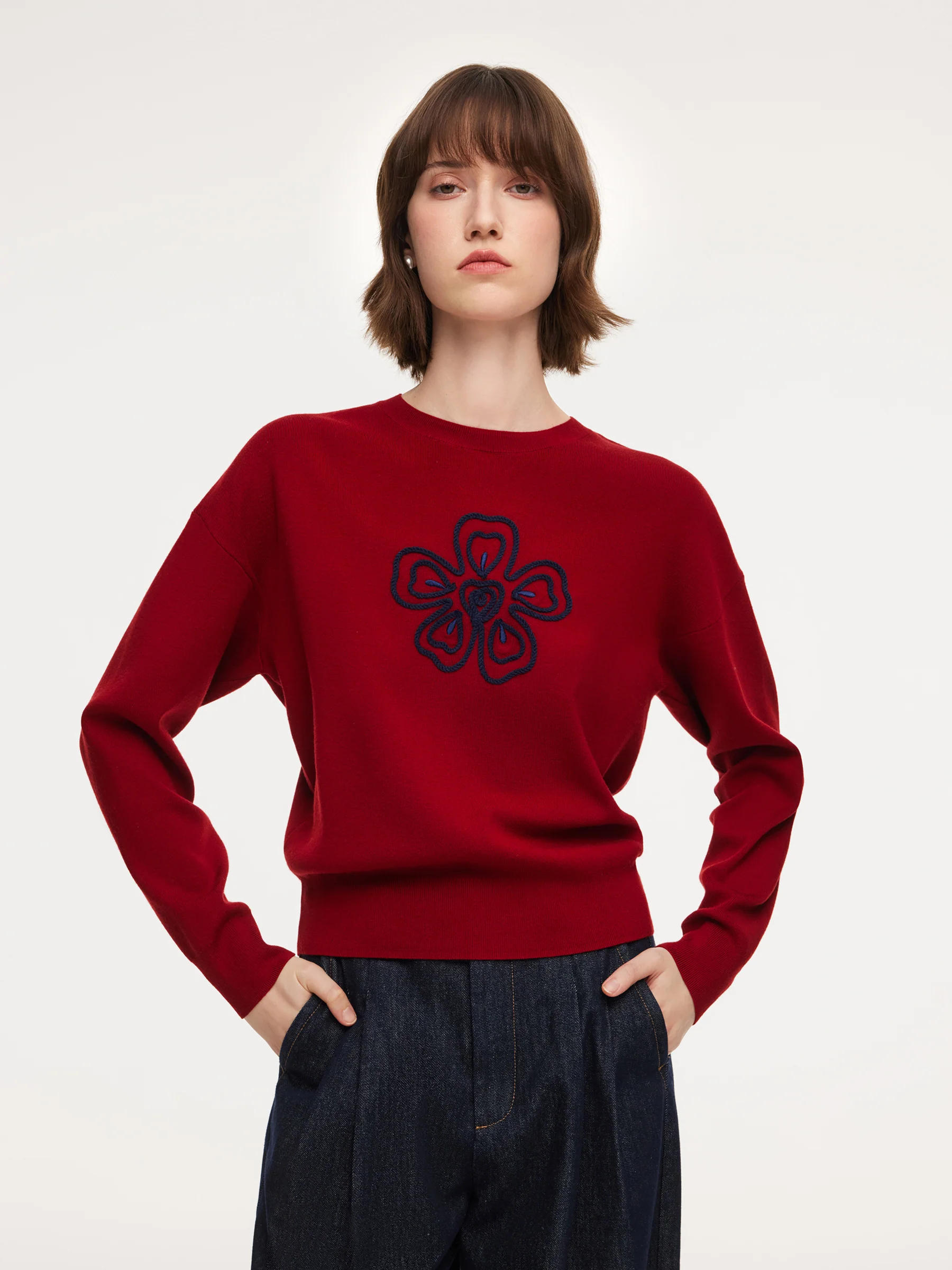 Tencel Wool Blend Floral Women Sweater