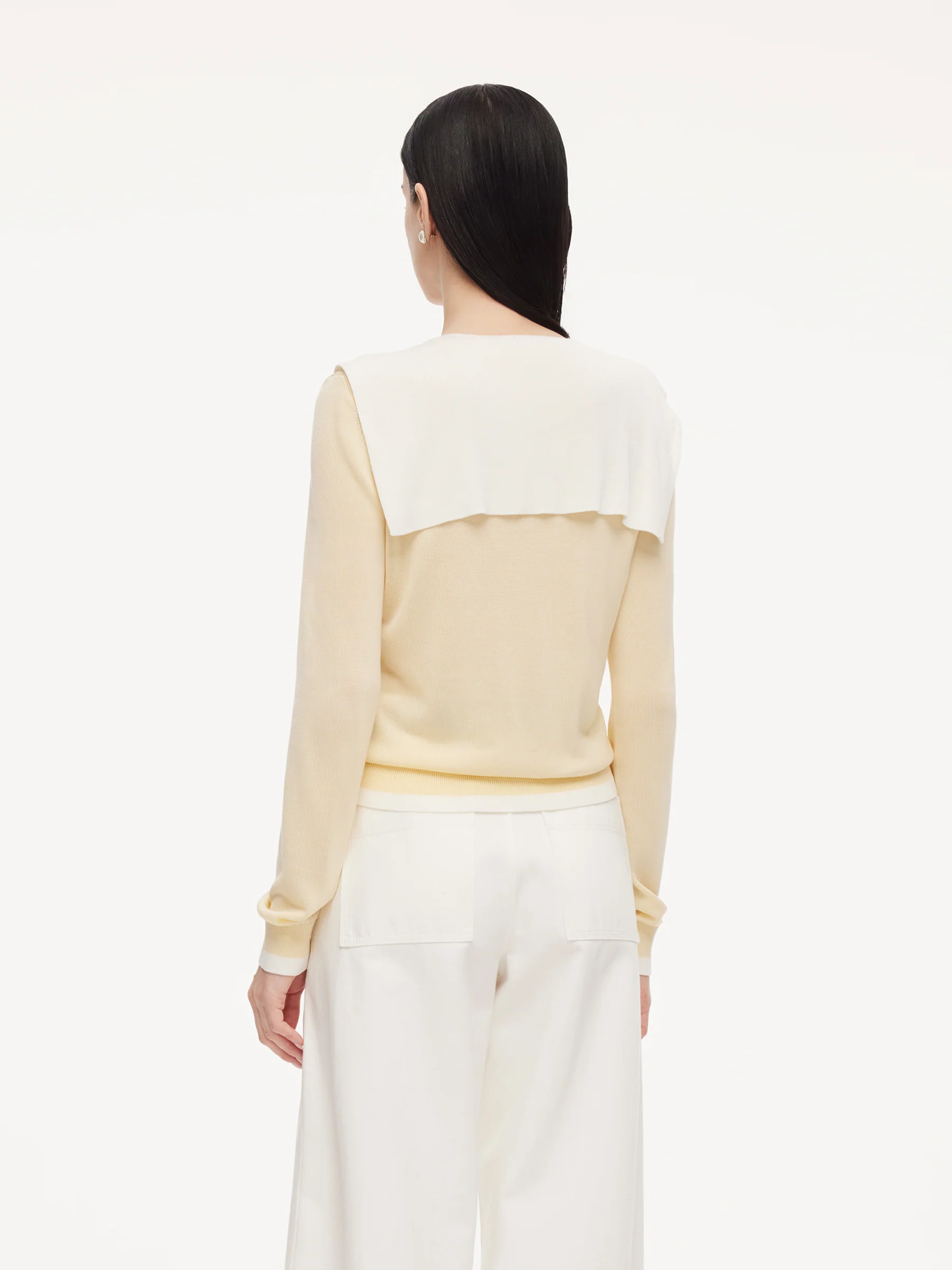 Lyocell Wool Blend V-Neck Women Knit Top With Detachable Sailor Collar - Image 3