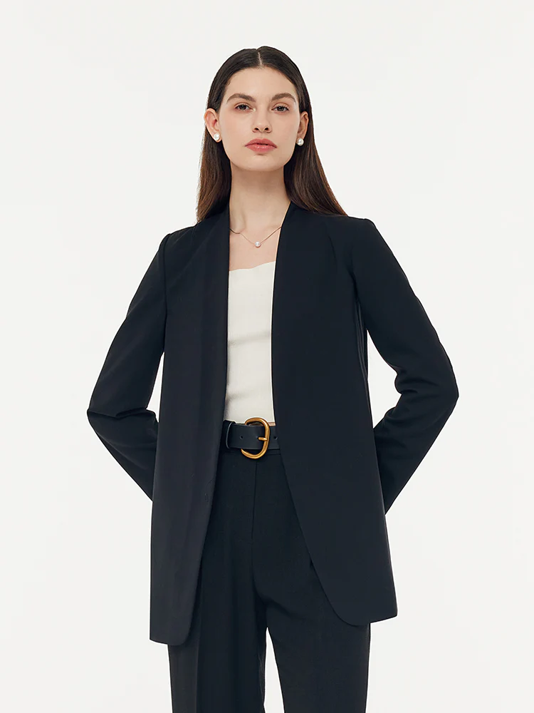 Machine Washable Wool Collarless Unisex Blazer
