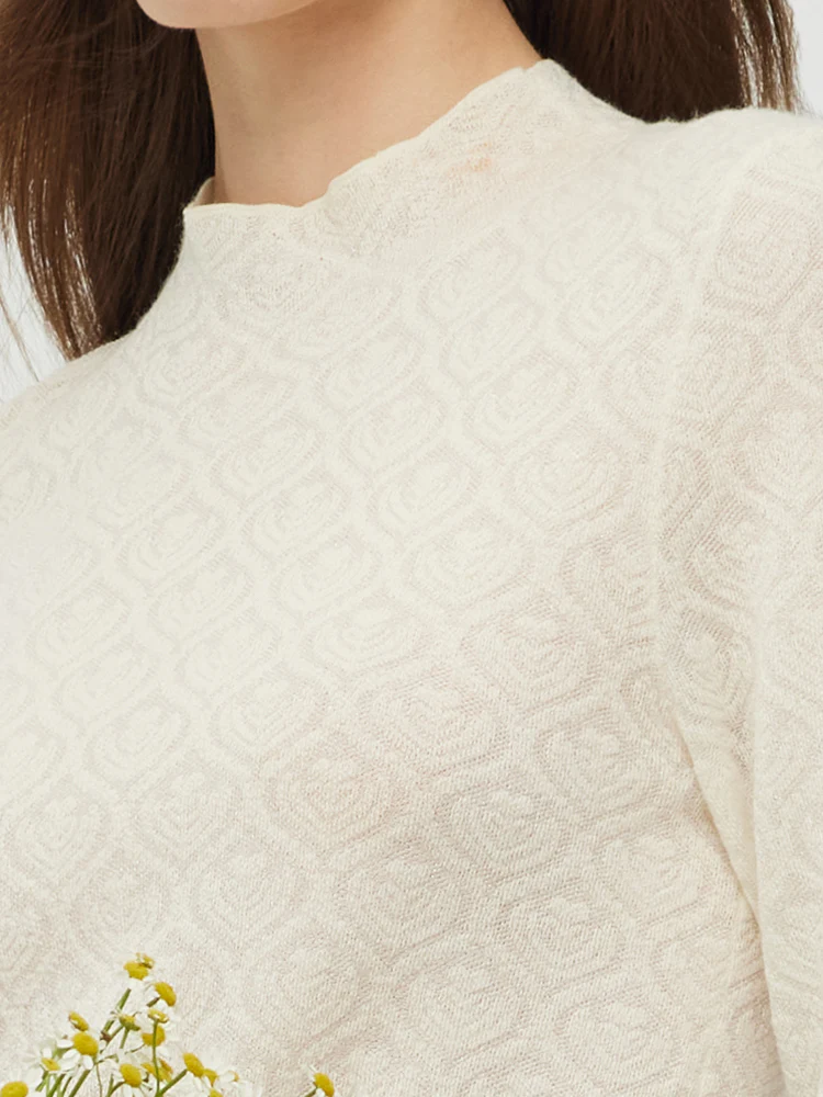 Machine Washable Wool Jacquard Women Knit Top - Image 2