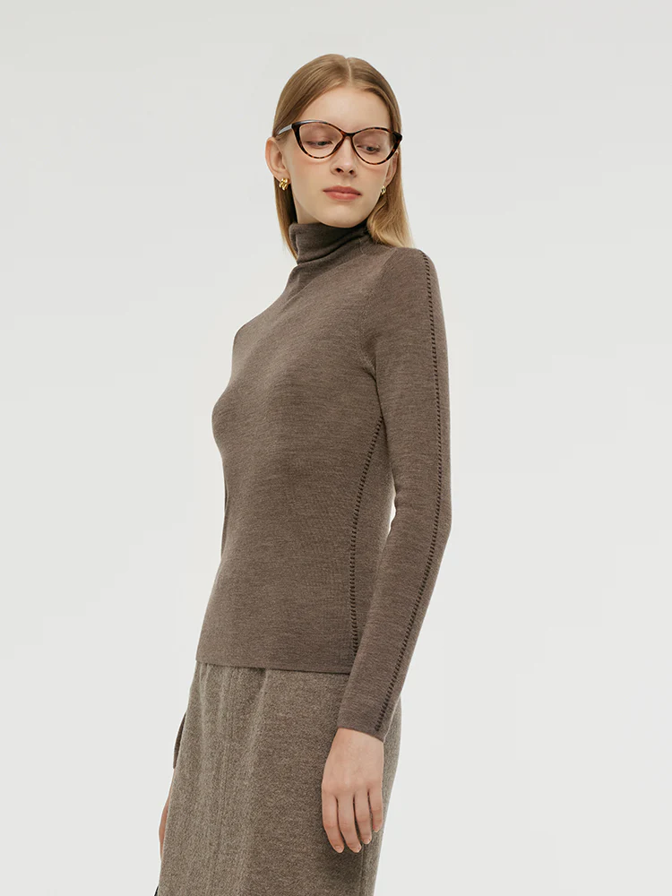Machine Washable Wool Turtleneck Women Knit Top - Image 2
