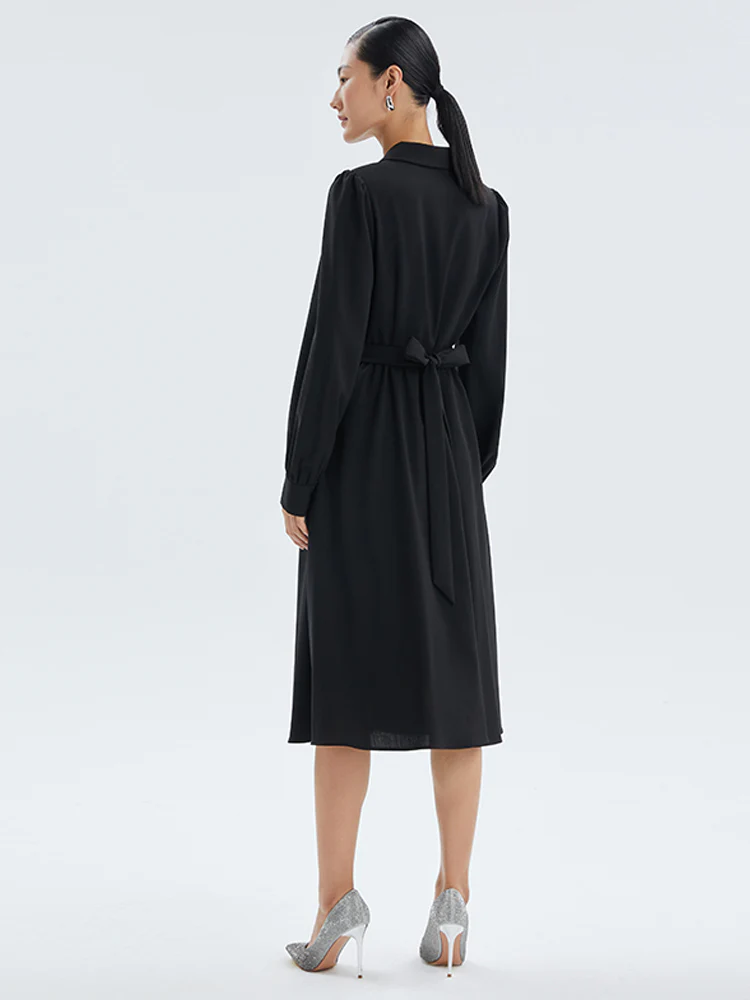 Worsted Wool V-Neck Lapel Midi Dress - Image 4