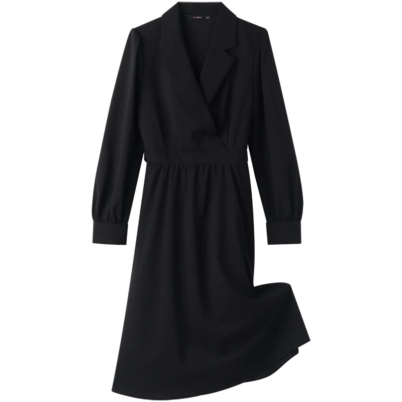 Worsted Wool V-Neck Lapel Midi Dress - Image 5