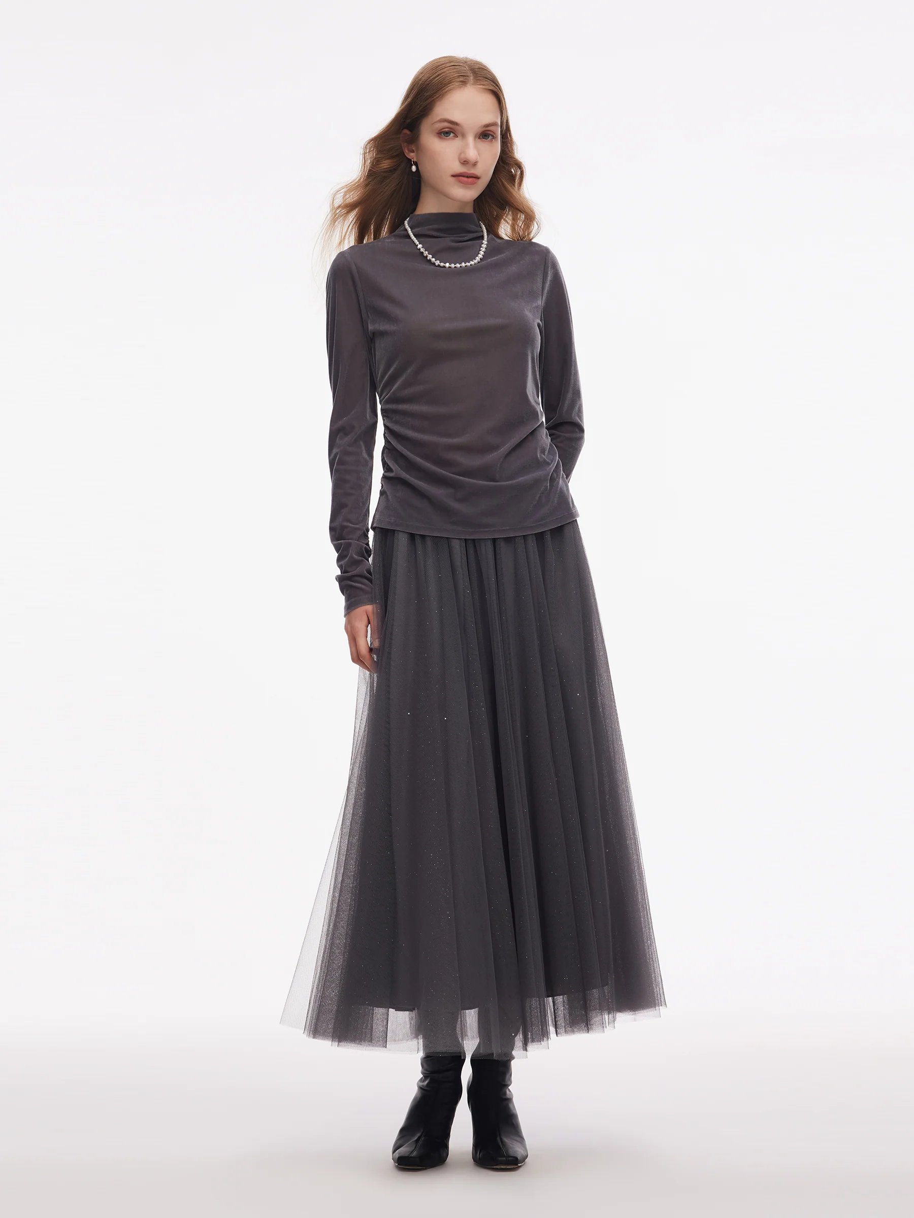 Mesh Elastic Waist Sequins Pleated Women Skirt - Image 2