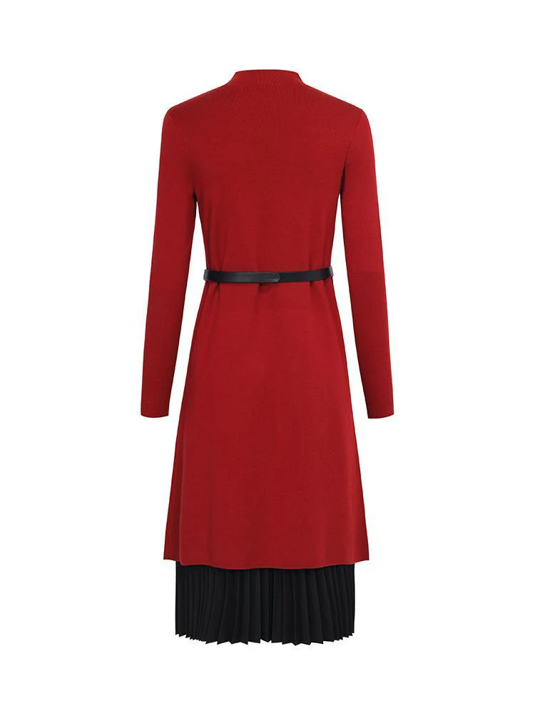 Mock Neck Long Sweater And Wool Pleated Skirt Two-Piece Set - Image 11
