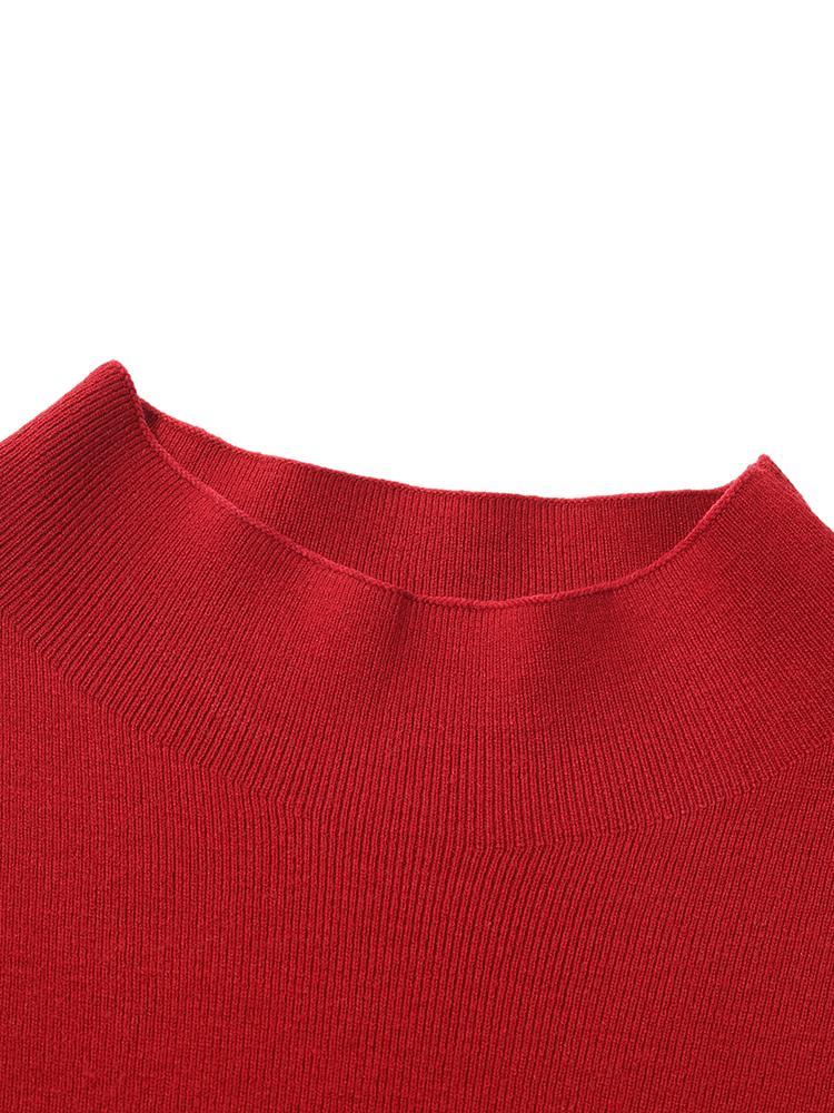 Mock Neck Long Sweater And Wool Pleated Skirt Two-Piece Set - Image 12