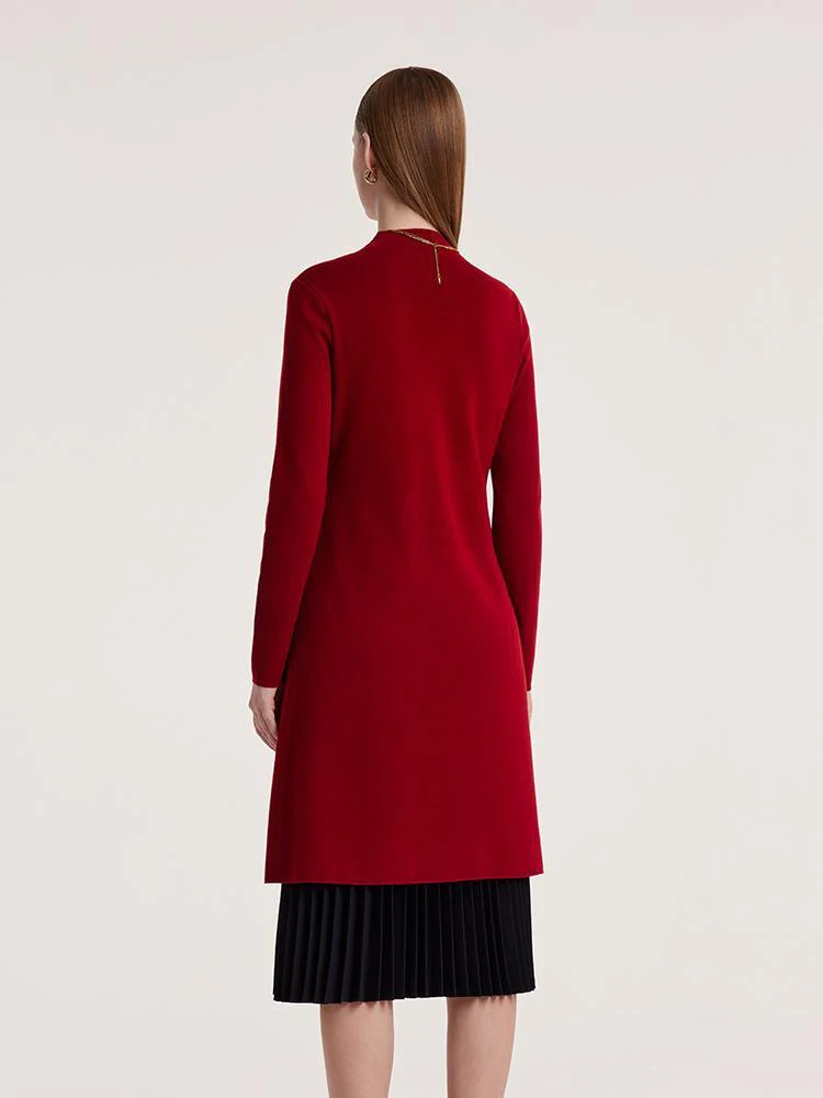 Mock Neck Long Sweater And Wool Pleated Skirt Two-Piece Set - Image 7