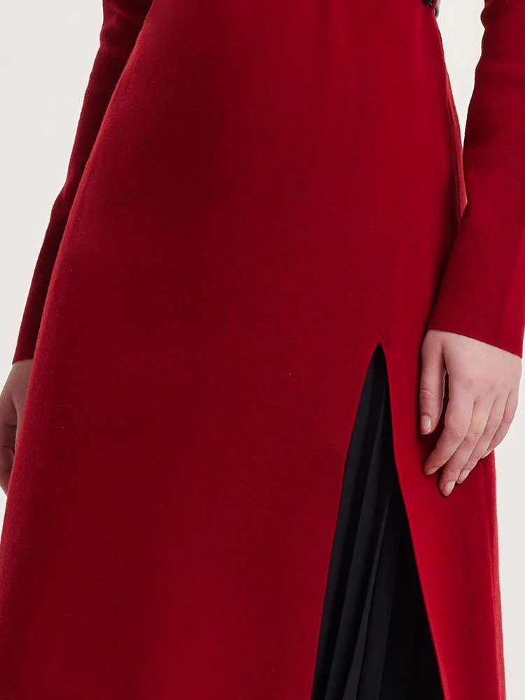 Mock Neck Long Sweater And Wool Pleated Skirt Two-Piece Set - Image 9