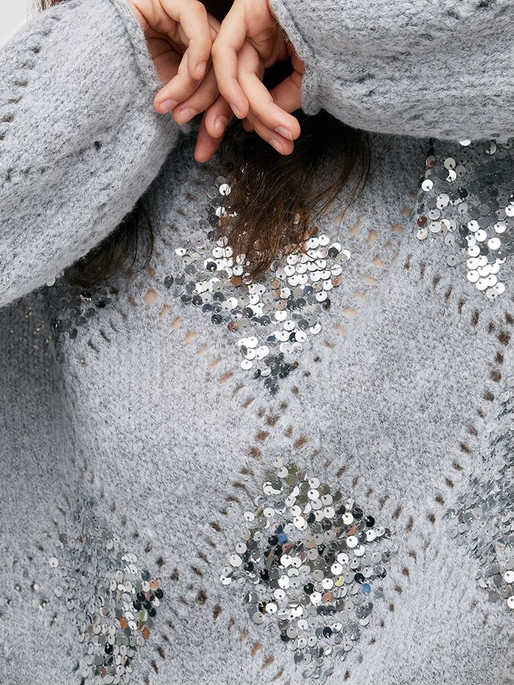 Mohair Argyle Sequins Pullover Women Sweater - Image 6