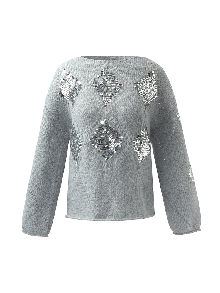 Mohair Argyle Sequins Pullover Women Sweater - Image 7
