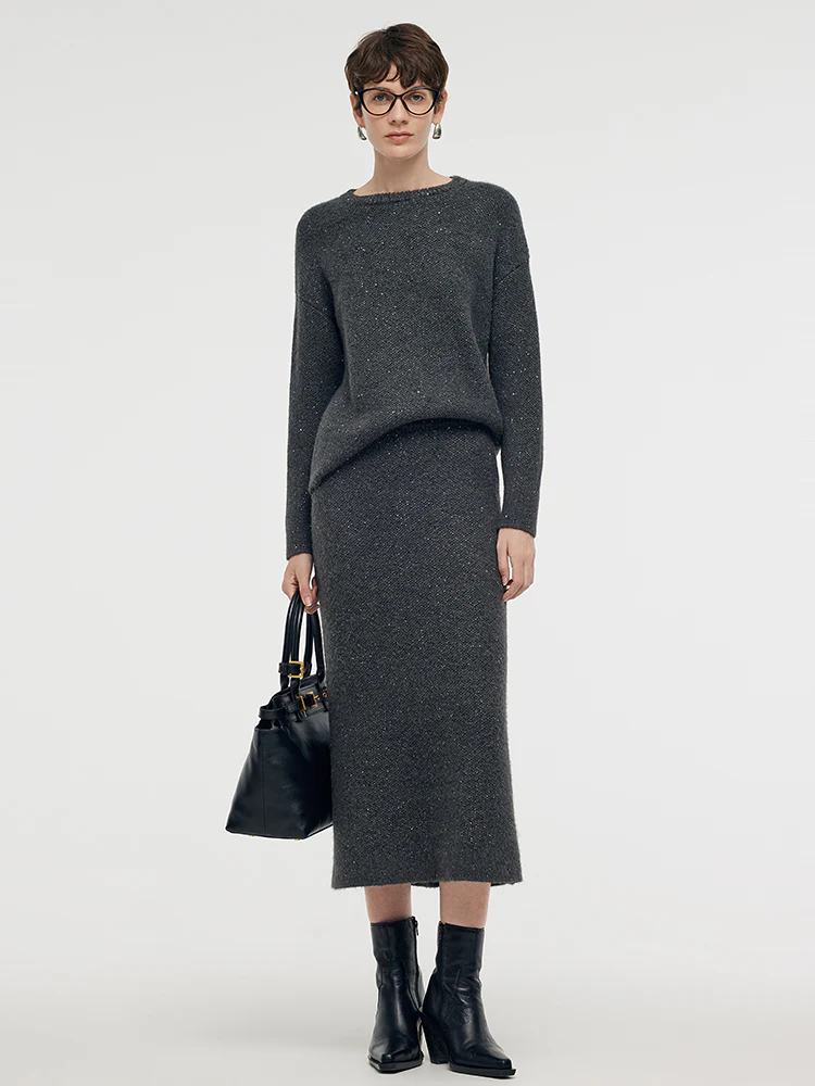 Mohair Wool Blend Sequins Women Midi Skirt - Image 3