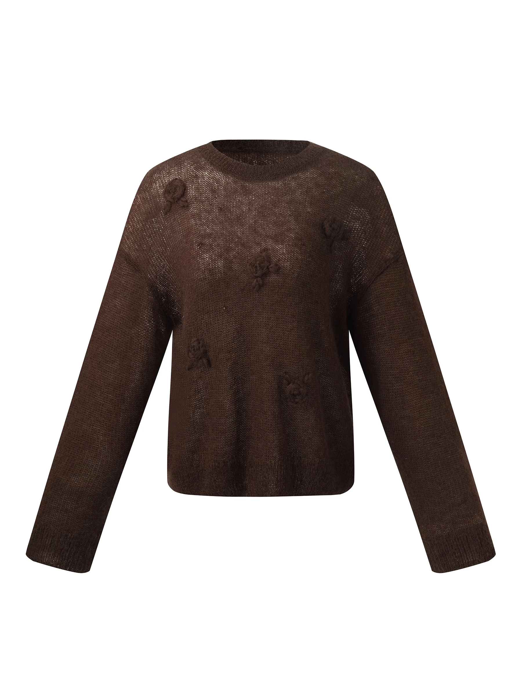 Mohair Wool Blend Women Hand-Crocheted Floral Sweater - Image 6