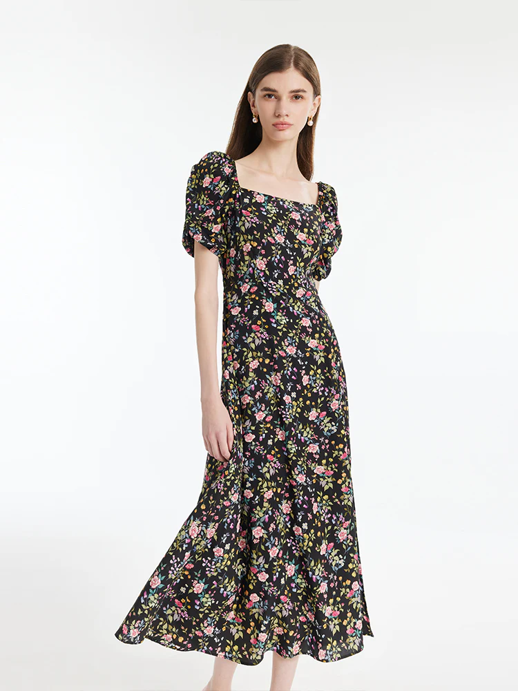 Mulberry Silk Rose Print Women Maxi Dress - Image 9