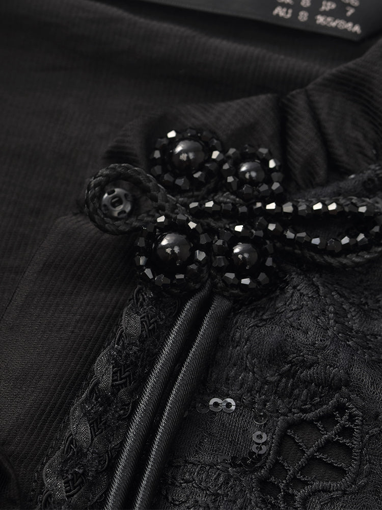 New Chinese-Style Lace Sequins Patchwork Women Blouse - Image 7