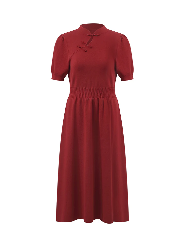 New Chinese-Style Mandarin Collar Knitted Women Midi Qipao Dress - Image 8