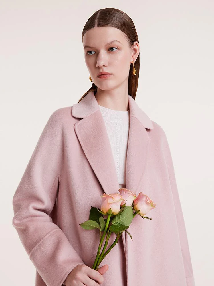 Notched Lapel Wool And Cashmere Wrapped Women Coat - Image 7